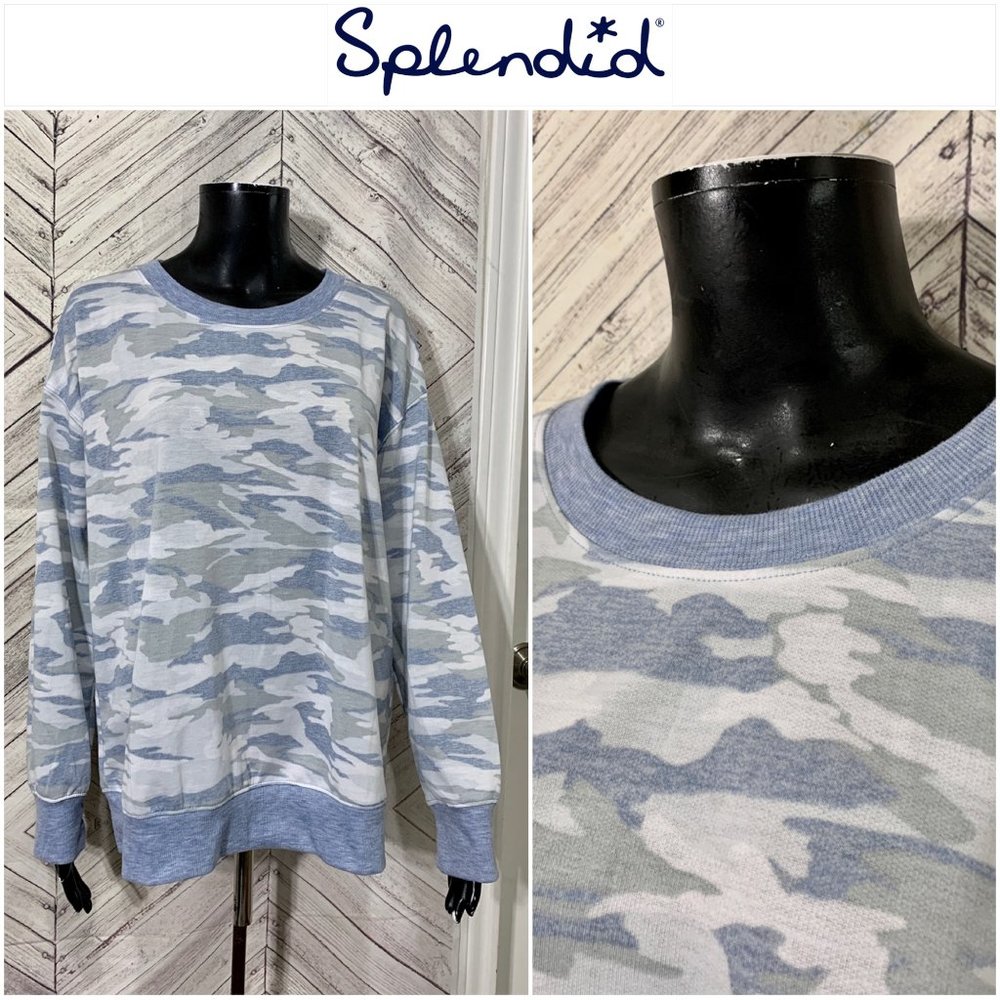 nwt  splendid M blue camo pullover  light